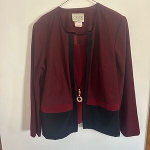 Vintage Leslie Belle Two-Tone Burgundy and Black Open Front Jacket
